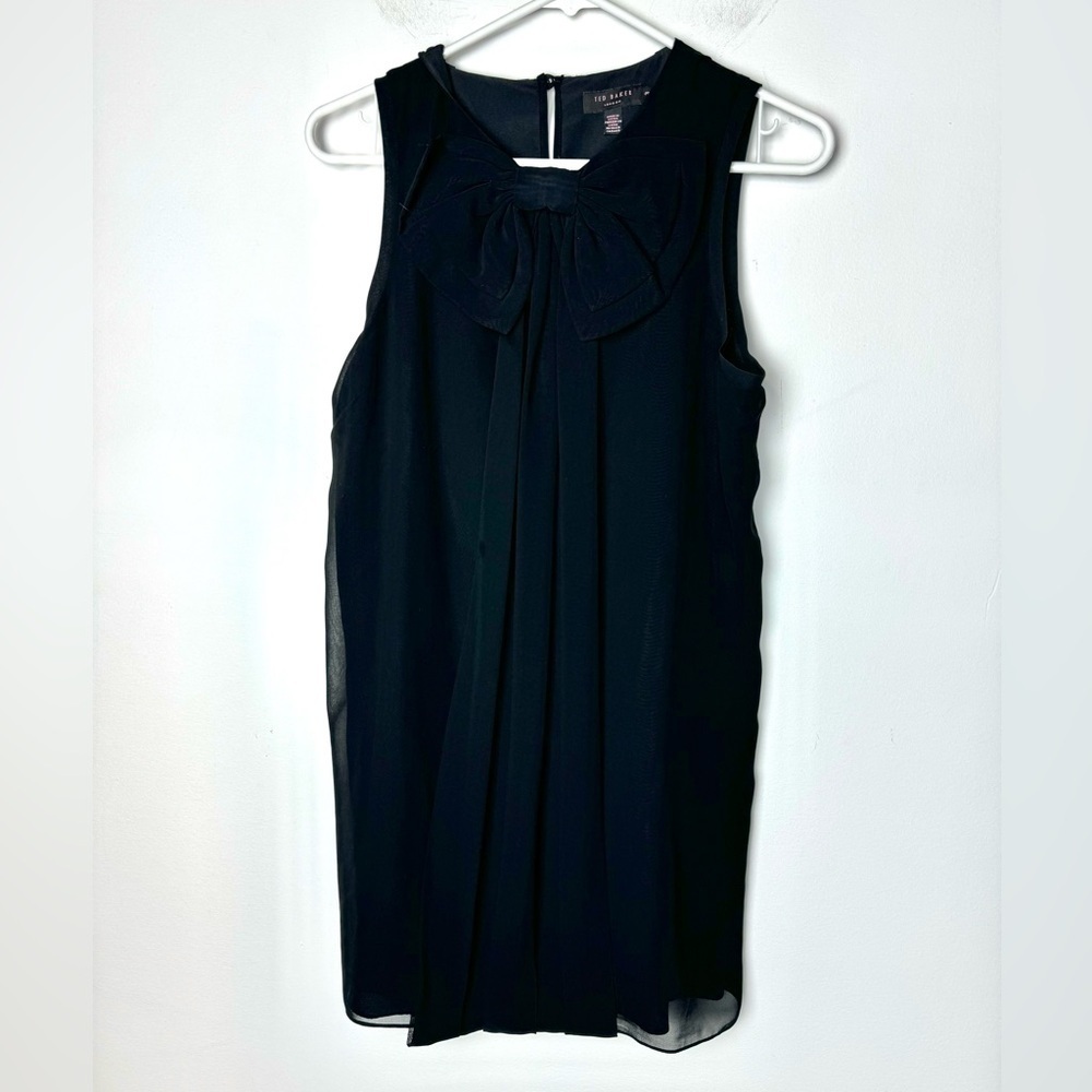 Ted Baker Pelayo Dress Black Chiffon Bow Sleeveless Mini Medium